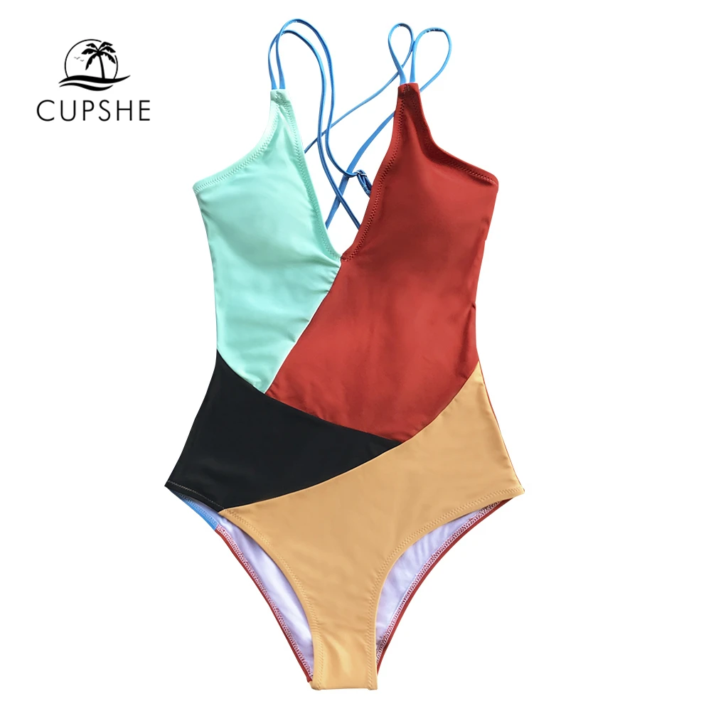 CUPSHE цветной с v-образным вырезом на бретельках Цельный купальник сексуальный