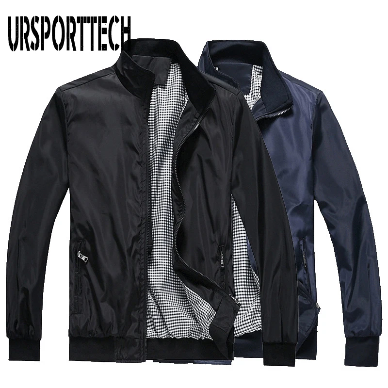 

URSPORTTECH Men's Jackets Spring Autumn Casual Thin Male Windbreaker Solid Color Slim Fit Bomber Jacket Men Coat Waterproof 4XL