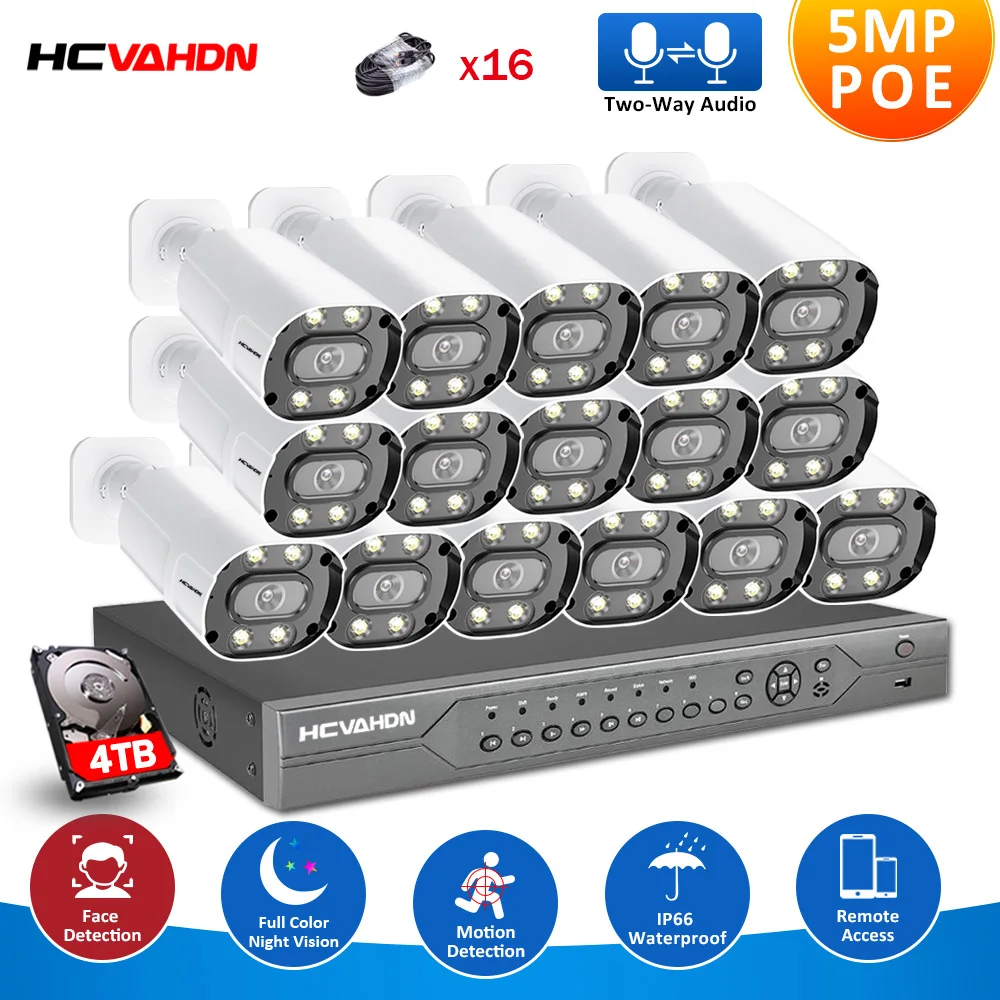

16CH 5MP POE NVR Kit Outdoor 8CH 4K CCTV Security Camera System Two-way Audio POE IP Bullet Camera Video Surveillance Set XMEYE
