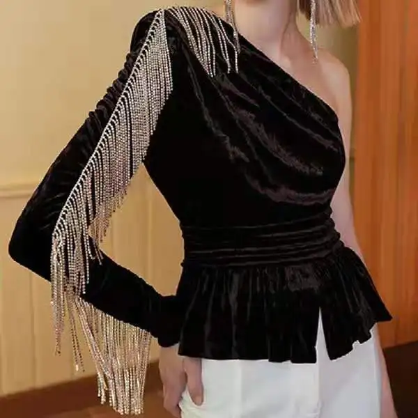 Getвесенняя женская футболка с кисточками из кусков неровные топы открытыми