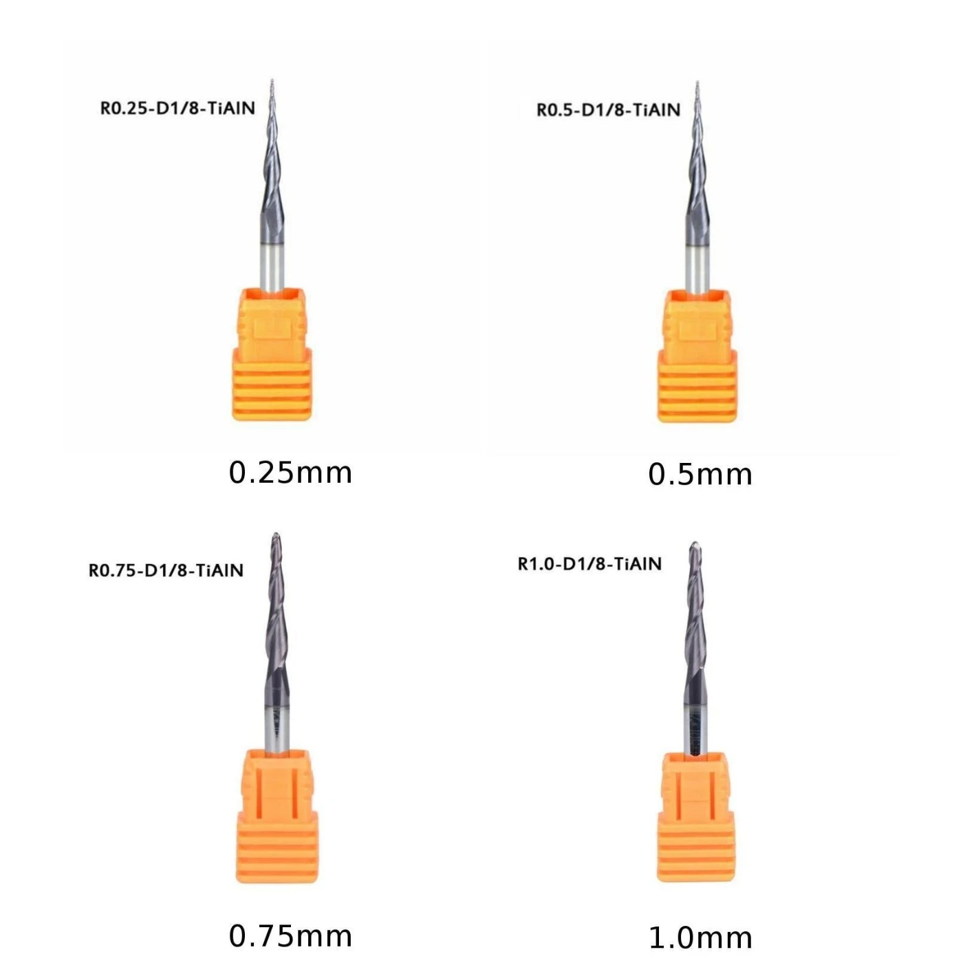 

R0.25mm-1mm 4 Size Tapered Ball Nose End Mill 1/8 Shank CNC Router Woodwork Carving Tools 1*Ball Nose End Mill