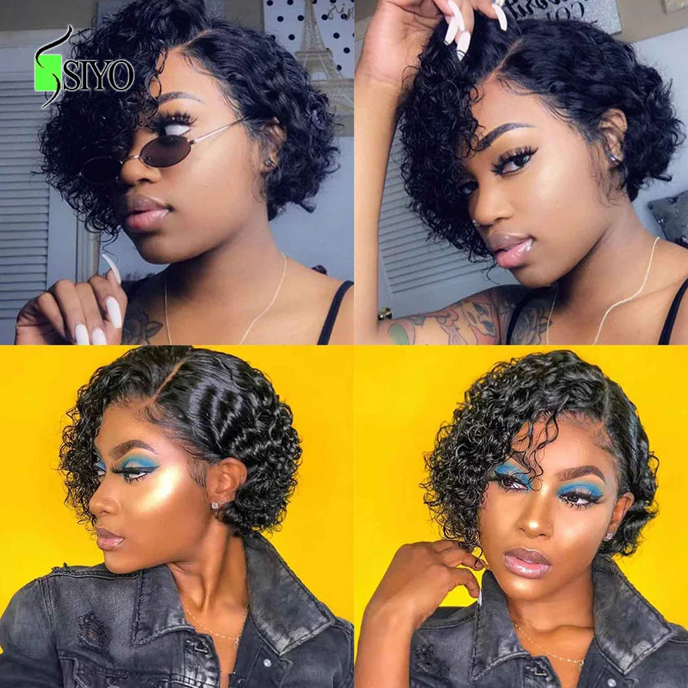 Siyo Короткие вьющиеся человеческие волосы парики бразильские волнистые