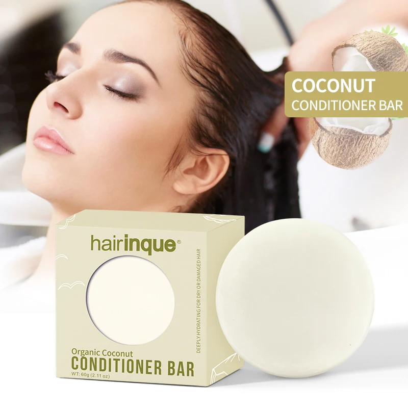 

HAIRINQUE Organic Handmade Coconut Conditioner Bar Solid Hair Conditioner Soap Deep Hydrating Repair For Dry Damaged Hair Care