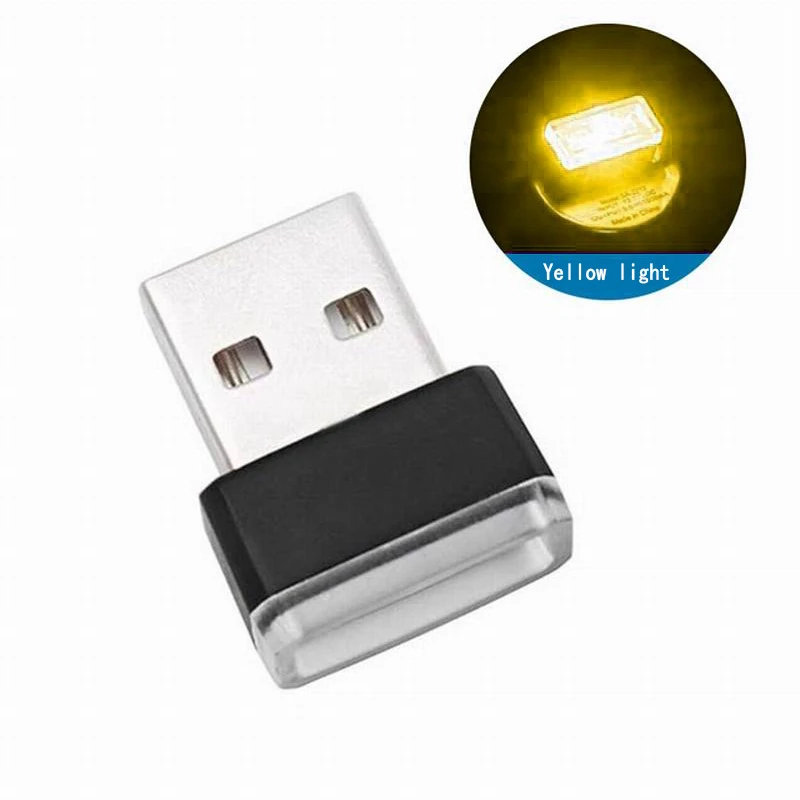 Yellow 1 шт. мини-светодиод машины светильник лампа авто Интерьер USB атмосферный свет Plug And Play Декор лампа аварийный светильник ing Pc автомобильные аксессуары - Испускаемый цвет: Yellow
