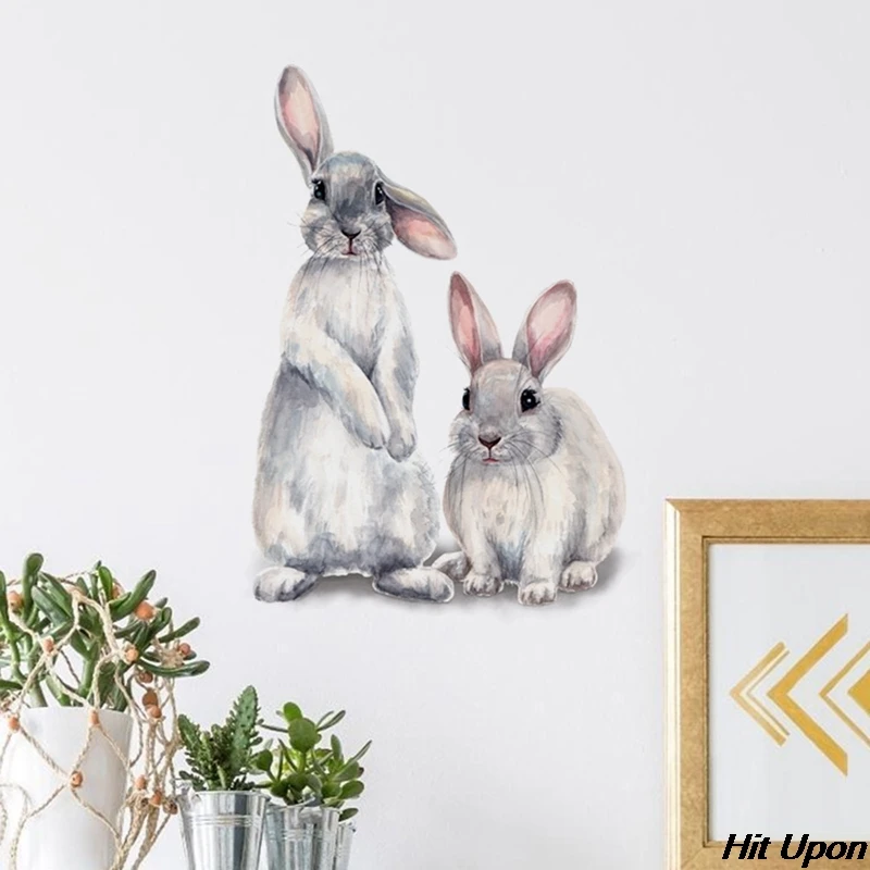 

30*40cm Wall Stickers Home Decor Living Room Two Cute Rabbits Removable Home Living Room Decoration Mural Bunny Stickers
