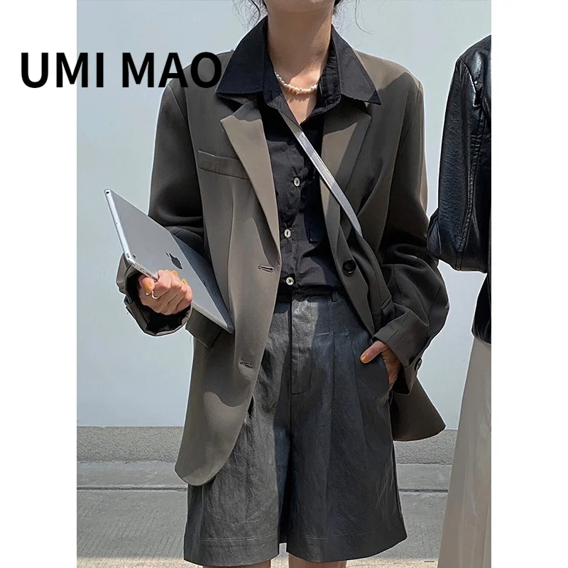 

UMI MAO 2021 Early Autumn New Korean Style Mid-length Drape Niche Split Design Casual Black Jacket Female Women Y2K Underwear