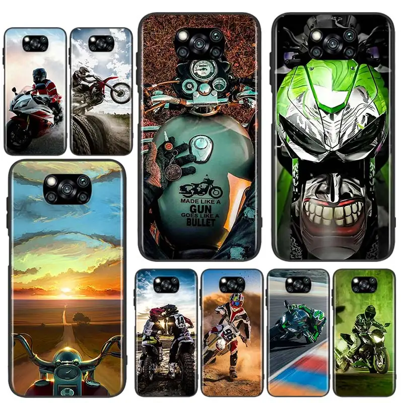 

Retro Moto Cross Motorcycle For Xiaomi Poco X3 GT NFC M3 F3 C3 M2 F2 F1 X2 Pro Mi Mix 3 Play Silicone Soft Black Phone Case