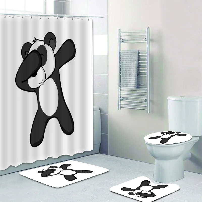 

Cute Panda Dabbing Panda Dab Waterproof Shower Curtain 4 PCS Bathroom Set Carpet Cover Toilet Cover Bath Mat Pad For Home Decor