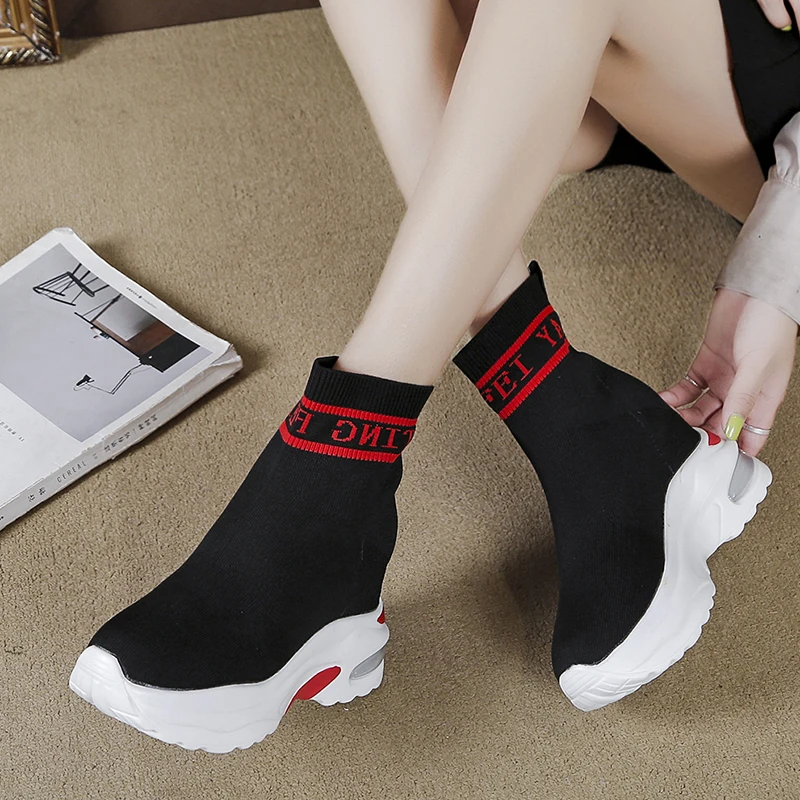 Женские вязаные носки Rimocy белые кроссовки на платформе Высоком толстом каблуке