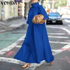 Длинное платье-макси VONDA 2022, элегантный женский летний сарафан с высоким воротником, винтажный элегантный халат с коротким рукавом, плиссированные вечерние платья