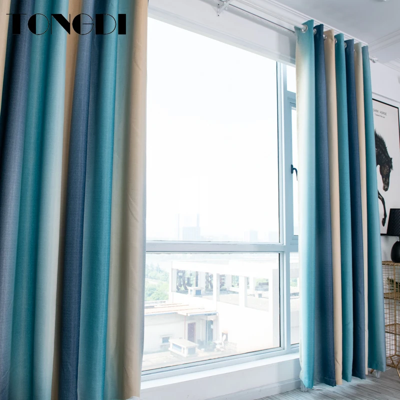TONGDI Элегантные плотные затемняющие шторы в полоску с принтом высококачественное