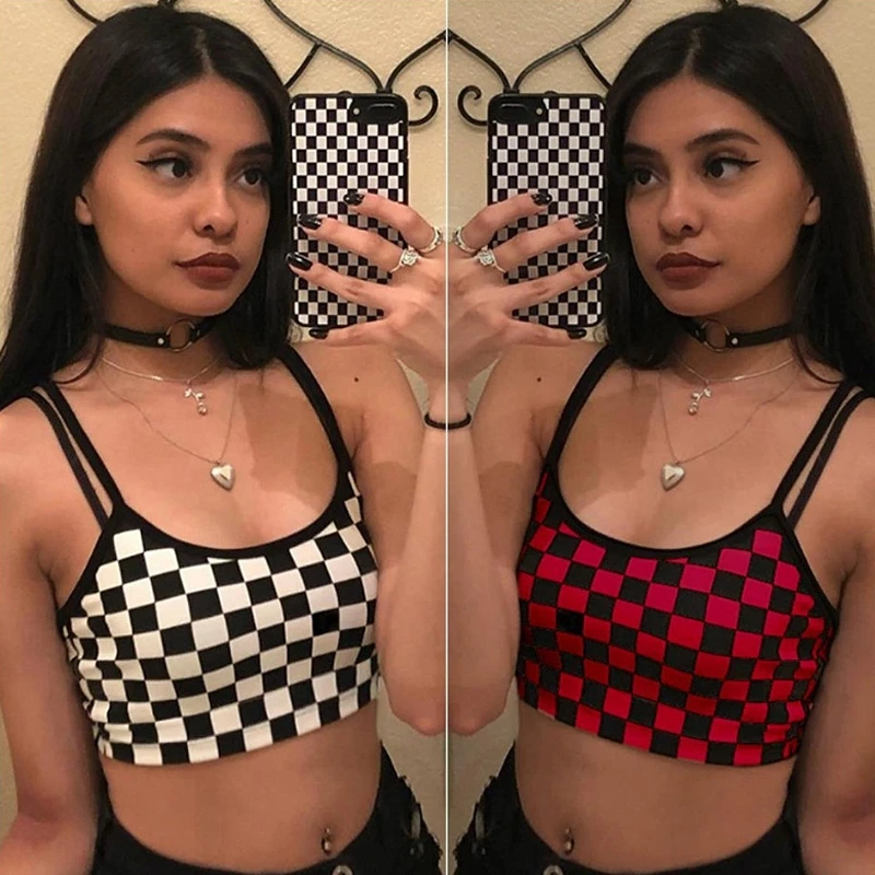 

Women Sexy Crop Tops Tube Top Checkerboard Vest for Girl Seamless Sports Tank Tops Gym Fitness Bra Sexy Ladies Sling Bandeau Top