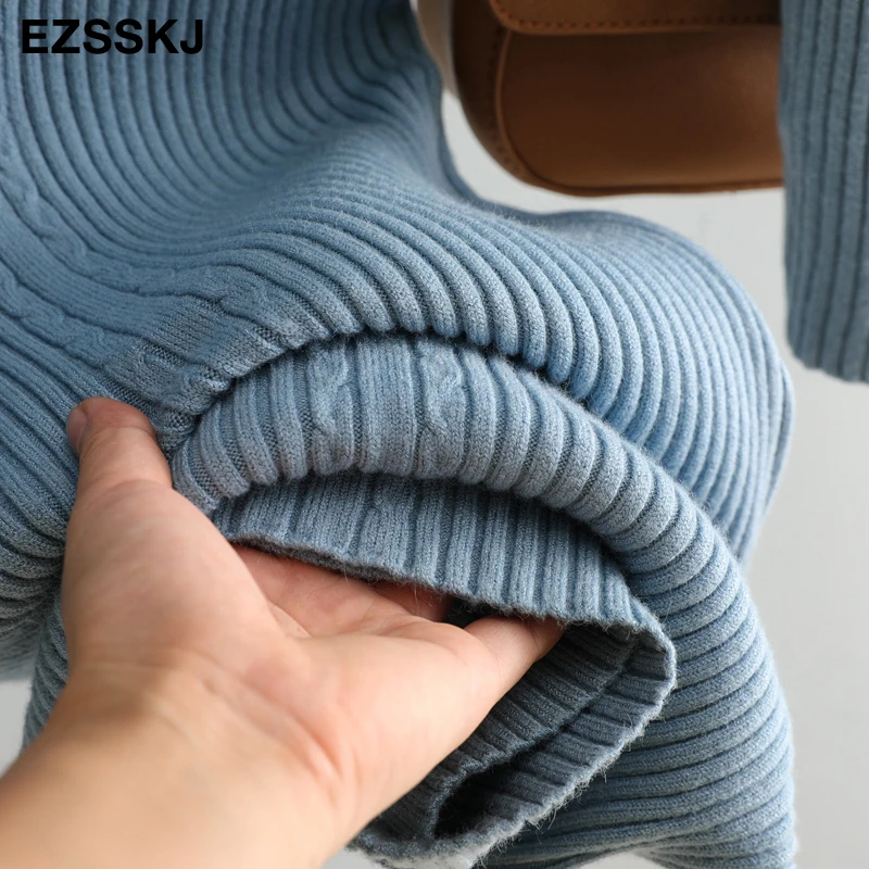 Осень зима 2020 платье свитер средней длины женское вязаное короткое с высоким