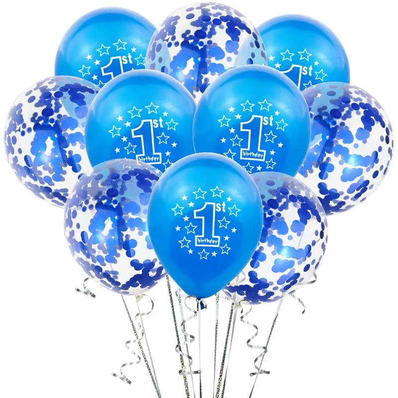 

10pcs Blue 1st Birthday Balloons Confetti Latex Ballons One Year Old Birthday Party Decorations Kids Baby Shower Globos Supplies