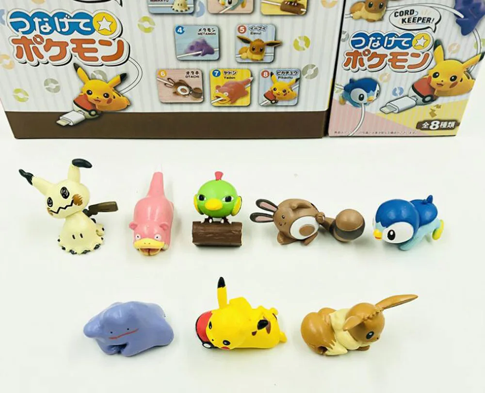 8 шт. Pikachu Eevee Mimikyu Ditto Piplup Sentret Медленный 6 см ПВХ животных кабель протектор фигурки розничная - Цвет: In opp bag