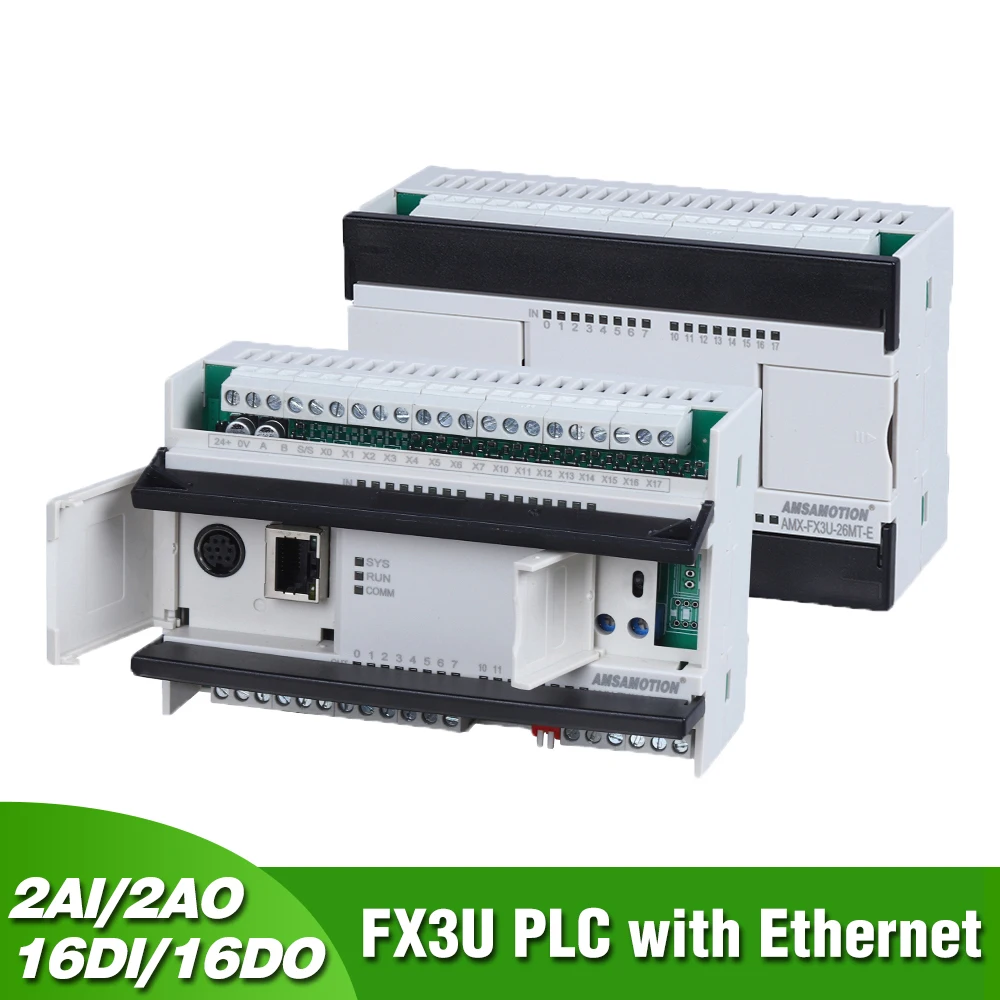 FX3U-26MR FX3U-26MT PLC Ethernet Port for Mitsubishi Programmable Controller Logic FX3U-48MR Transistor Relay Analog Board 2AI |