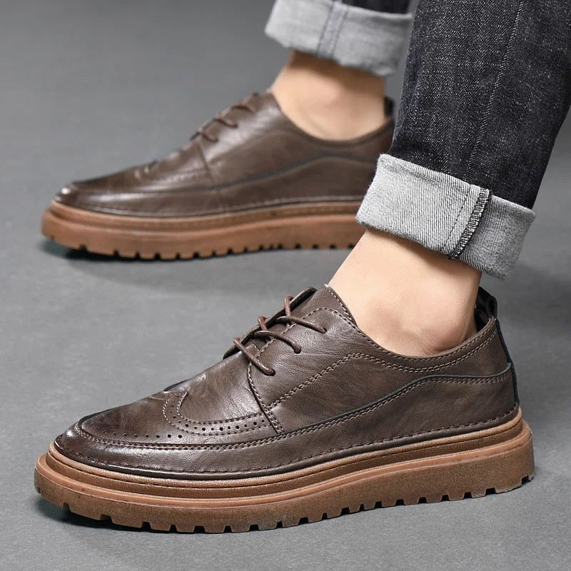 

men's Dress Shoes Casual Fashion lace up Bullock Oxfords Leather Formal Business Shoes for Men Handmade Office Shoes men