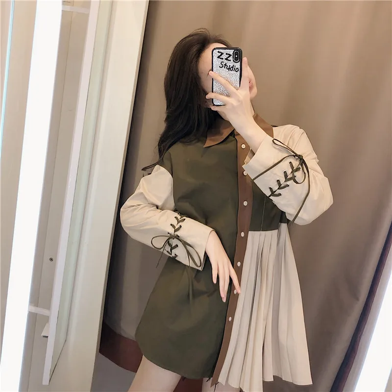

2020 new shirt female straight retro Hong Kong flavor lapel spring and autumn long-sleeved shirt