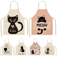 1pcs black white cat kitchen aprons for women cotton linen bibs household cleaning pinafore home cooking apron 5365cm wql0123