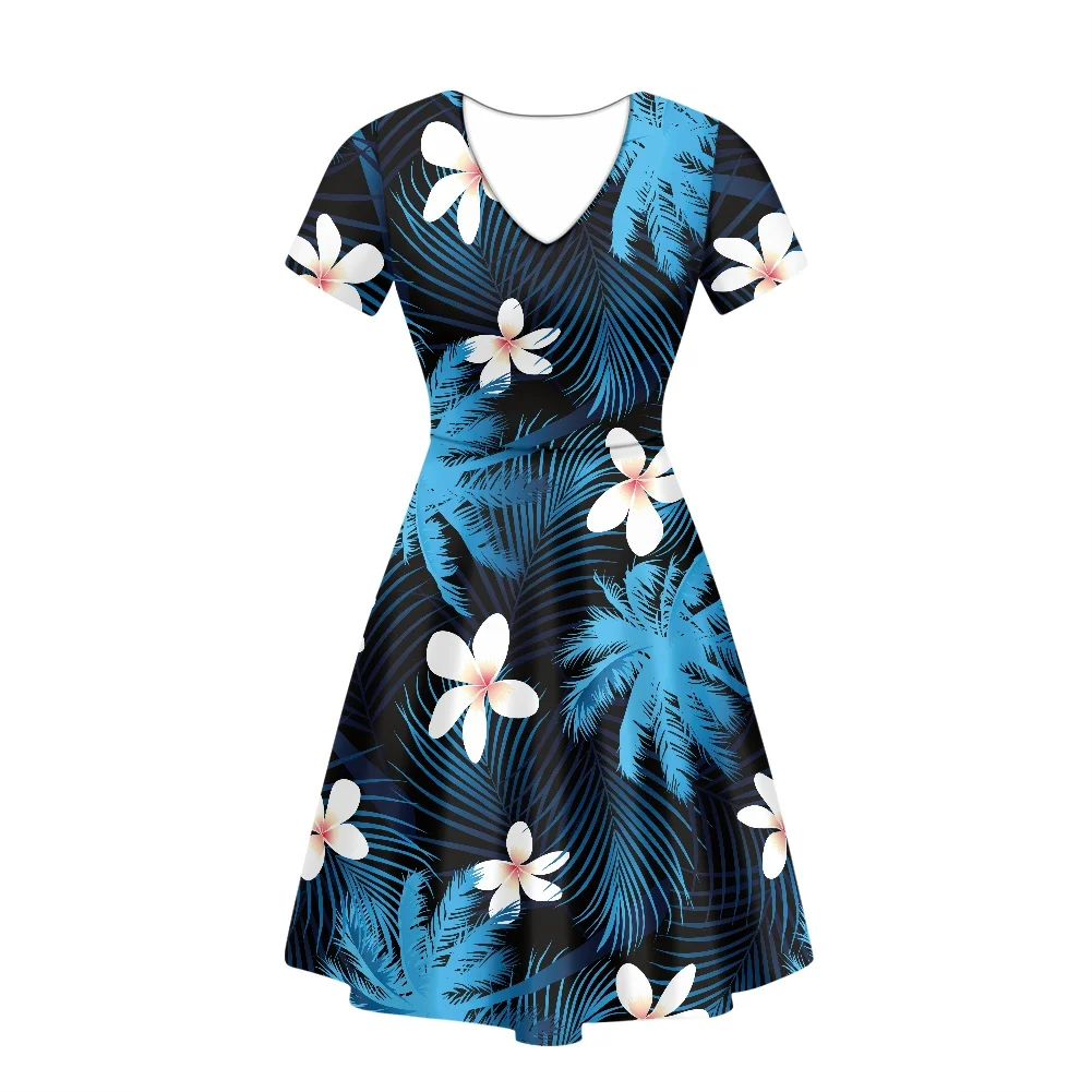 

Polynesian Tribal Plumeria Print Women's Clothing V Collar Short Sleeve Elegance Evening Dress Fashion And Comfortabl Dresses