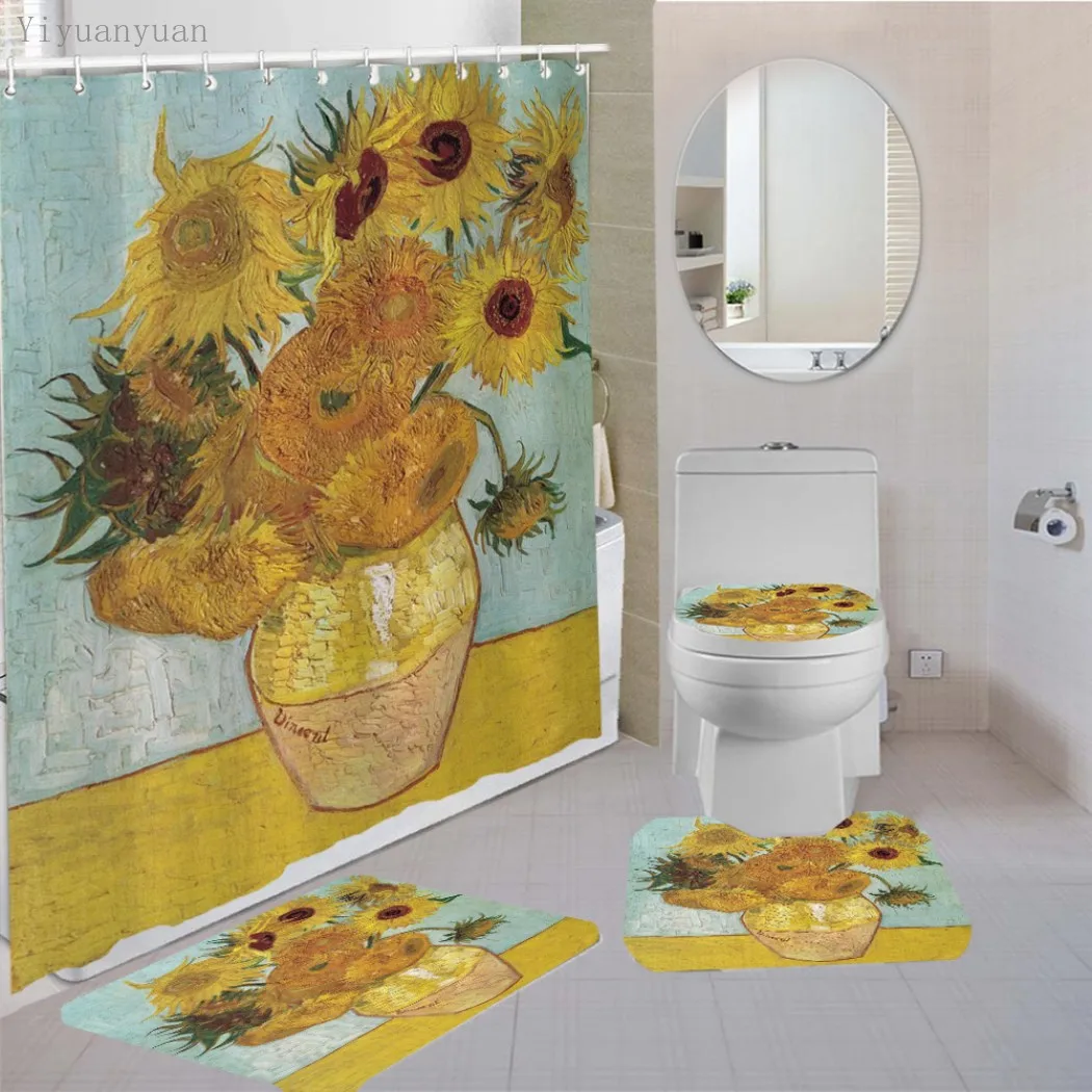 

Набор для ванной комнаты с классическим художественным рисунком масляной живописи, набор водонепроницаемых занавесок для душа, подставка, ...