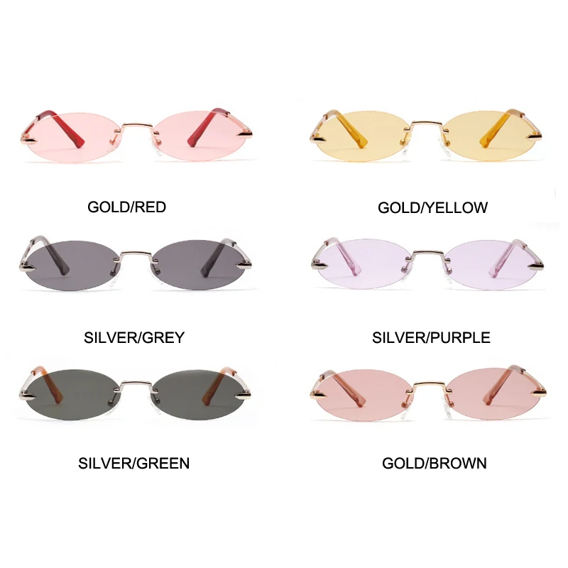 OEC CPO Frameless Retro Small Oval Sunglasses Women 2019 Designer Unisex Metal Glasses Clear Pink Lens Brand Eyewear O219 | Аксессуары