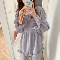 alien kitty comfortable solid women students sweet 2021 chic loose cotton fashion long sleeve sleepwear home wear pajamas suits