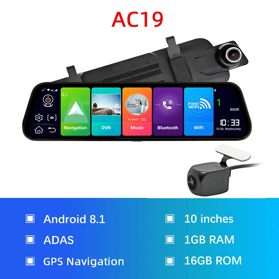 AC19 Bluavido 4G Android 11,6" Сенсорное автомобильное зеркало видео видеорегистратор gps навигатор ADAS FHD 1080P двойная камера зеркало заднего вида DVR рекордер - Название цвета: AC19