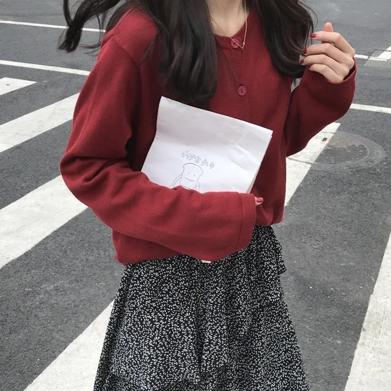 Модный новый свитер свободный тонкий яркий однотонный вязаный кардиган с