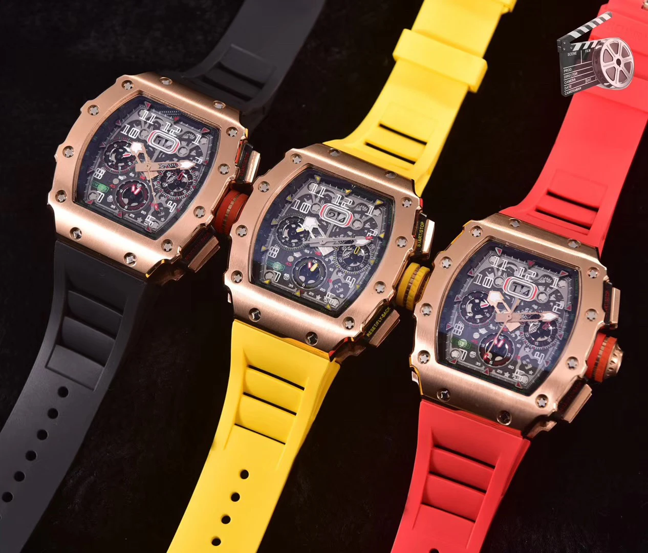 

Classic New Black Red Rubber Men Stainless Steel Watch Sapphire Automatic Mechanical Tourbillion Calendar Glass Sport AAA+