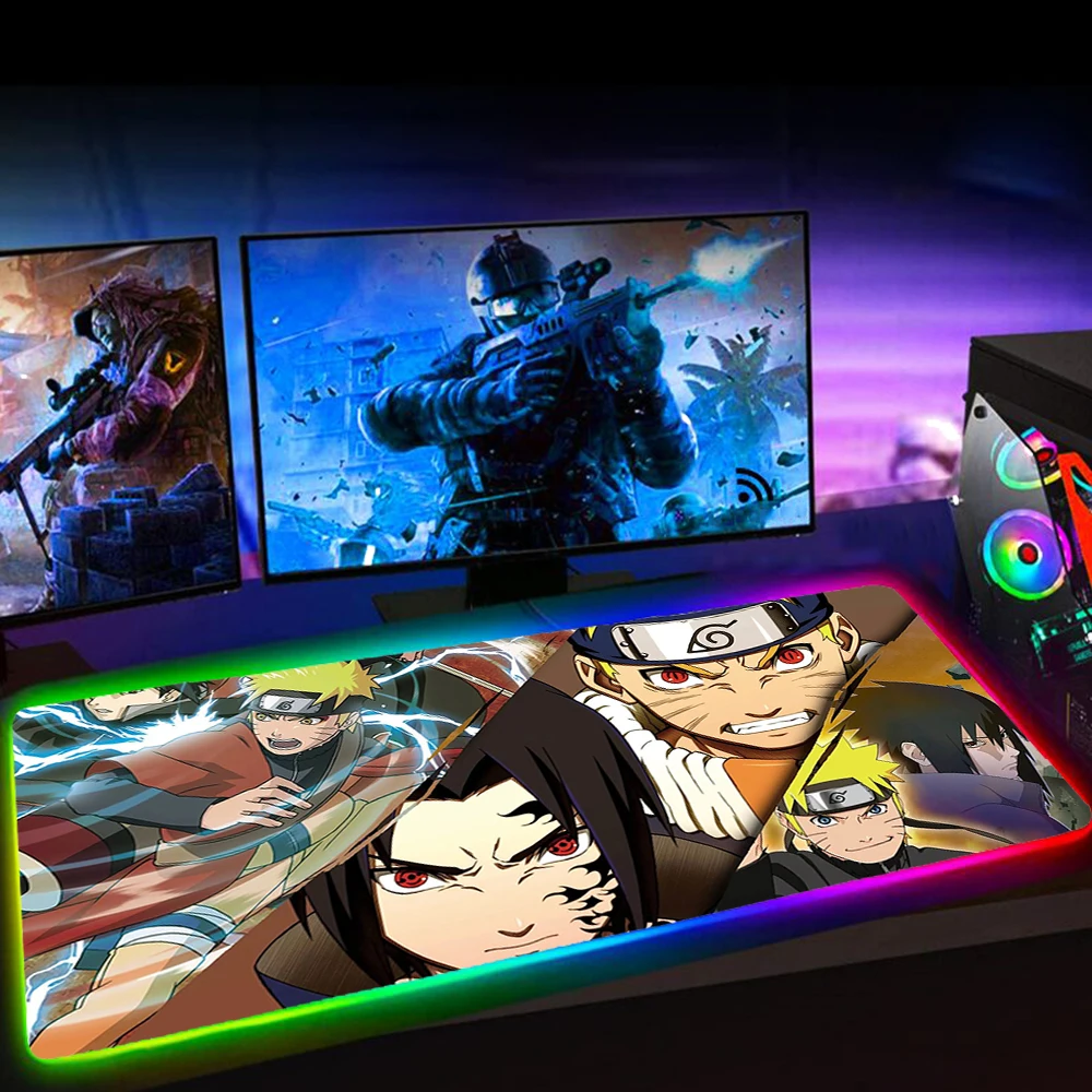 RGB Mouse Pad Gaming Accessiores Mousepad Gamer with Backlit Mausepad LED Tapis De Souris Kakashi Gaara Sasuke Design-Narutos | Компьютеры