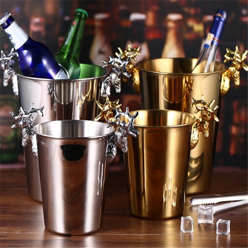 

European champagne barrel rack stainless steel ice bucket bar KTV Wine Chiller Bottle Cooler Beer Chiller Ice Barrel Silver Gold