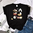 Рубашка женская с принтом кота-суши, модный спортивный топ в стиле Харадзюку, брендовая дышащая одежда в стиле хип-хоп, на лето