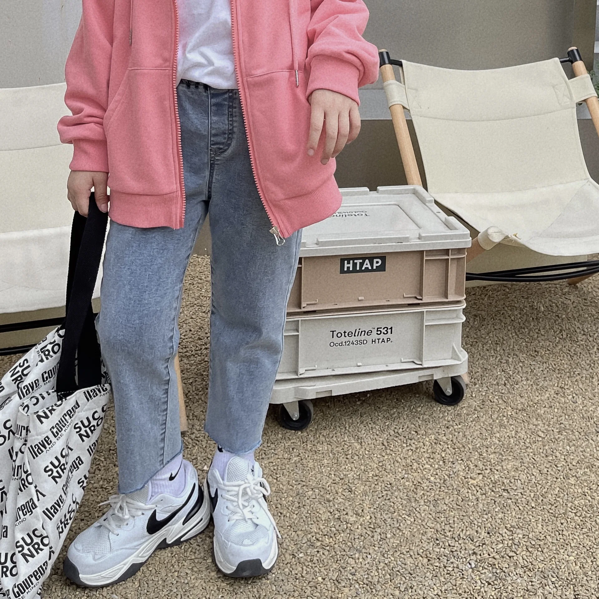 

Детские джинсы, Новинка осени 2021, прямые эластичные брюки-Капри Для девочек и мальчиков, корейские Капри, детская одежда