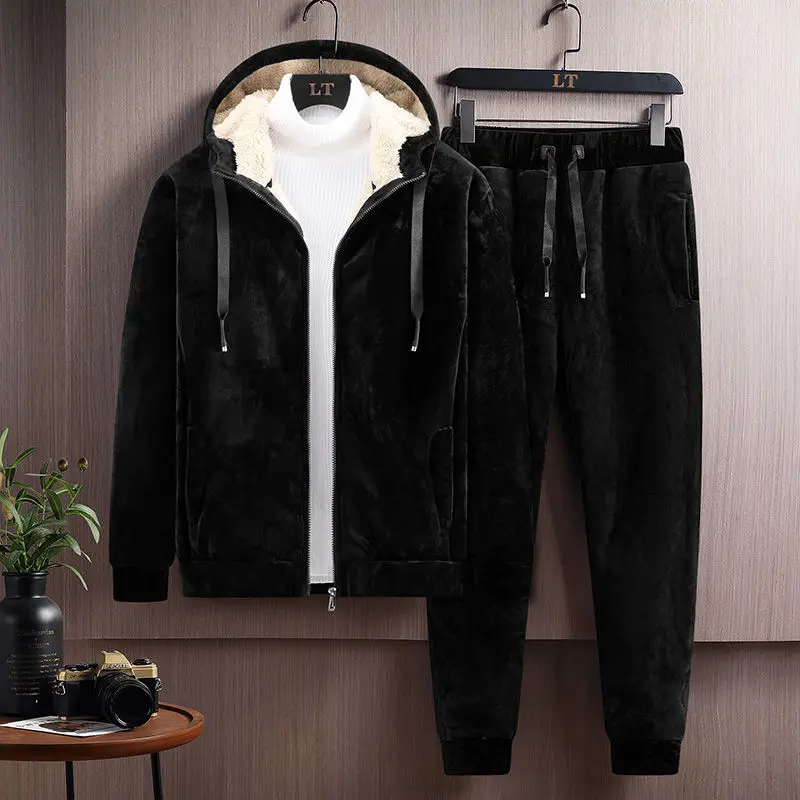 

Men's Plush Sports Suit, Warm Coat, Extra Thick, Double-sided, Korean Trend, Winter