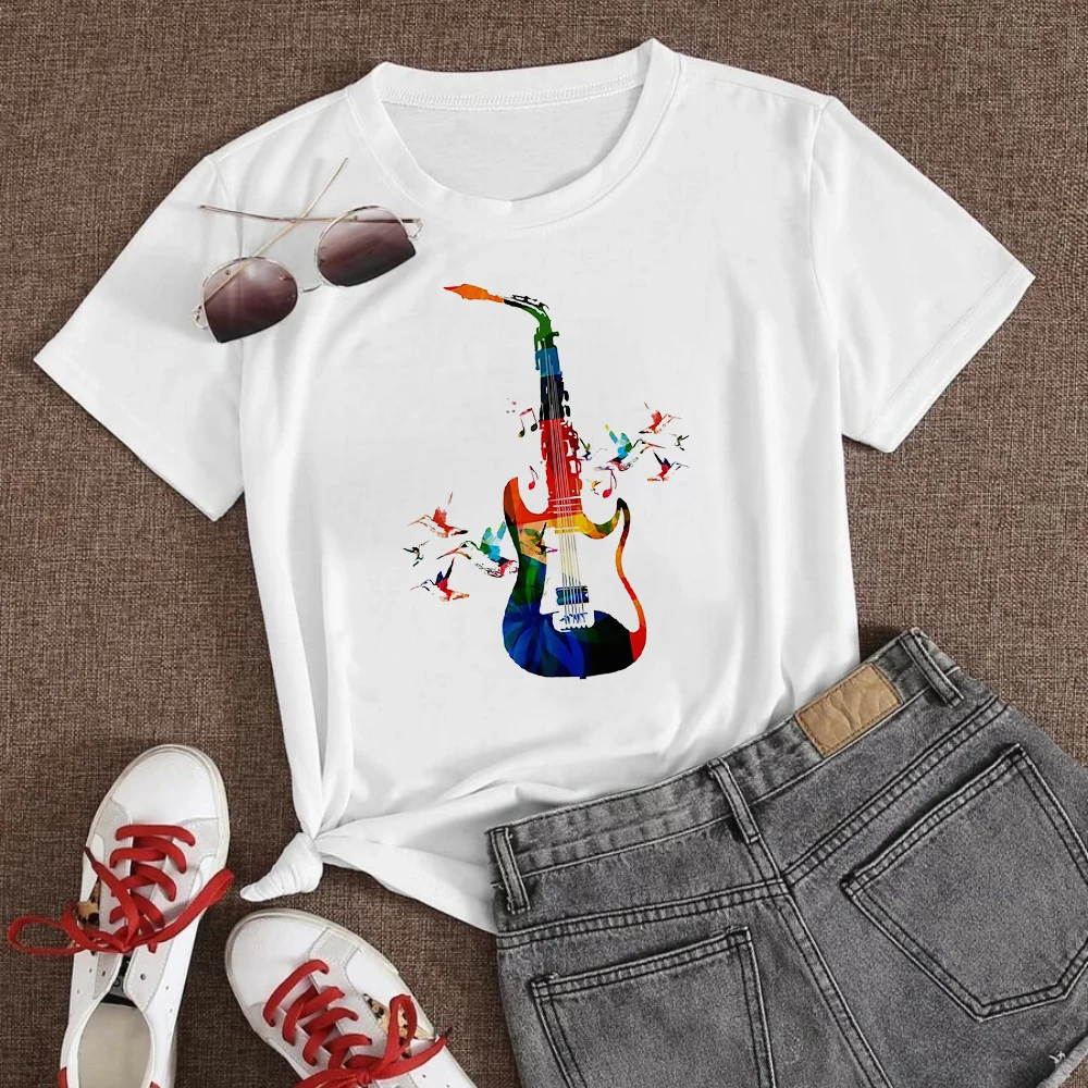 

Touth lady T-high Neck Shirt Women Electric Guitar Graphic Short Sleeve Breathable Simplicity Design Tshirt 2021 Summer Spring