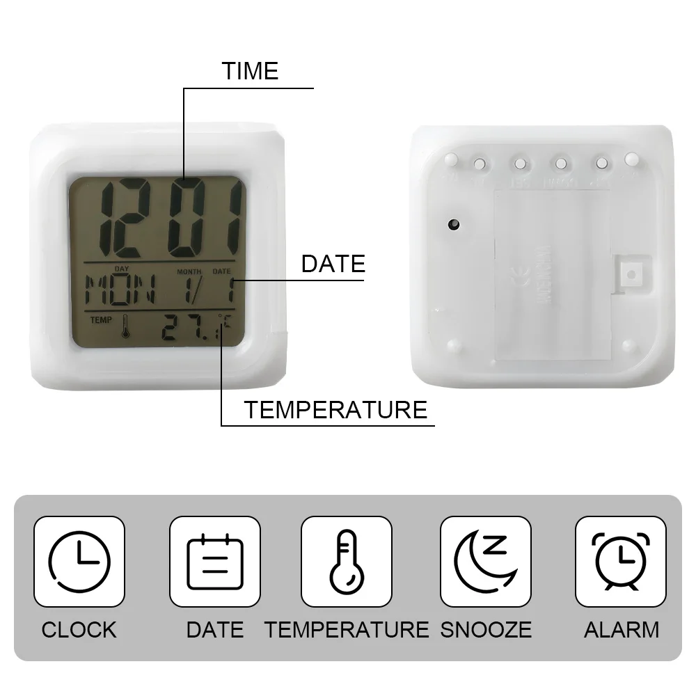 Многофункциональный портативный будильник 7 цветов большие светодиодные