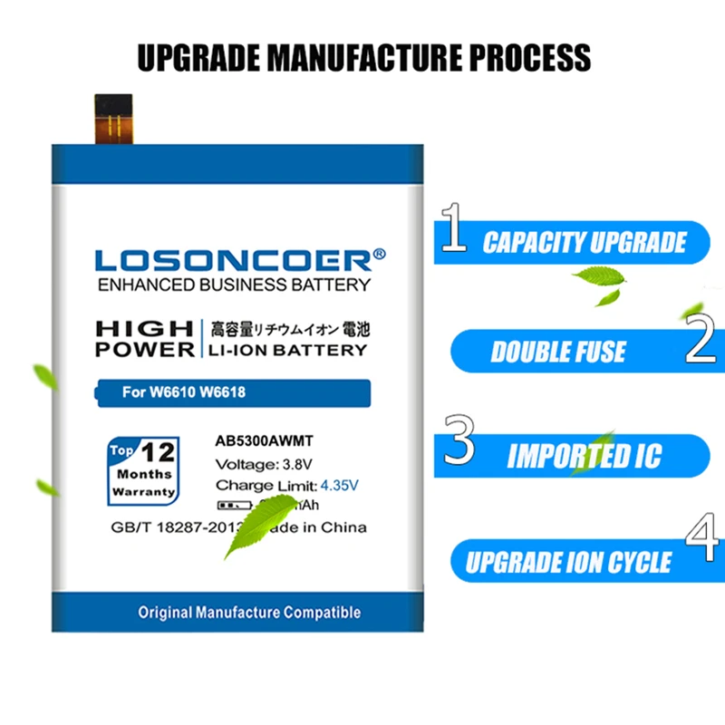 Аккумулятор LOSONCOER AB5300AWMT для PHILIPS W6610 W6618 6350 мАч|battery for|batteries batteries6 battery |