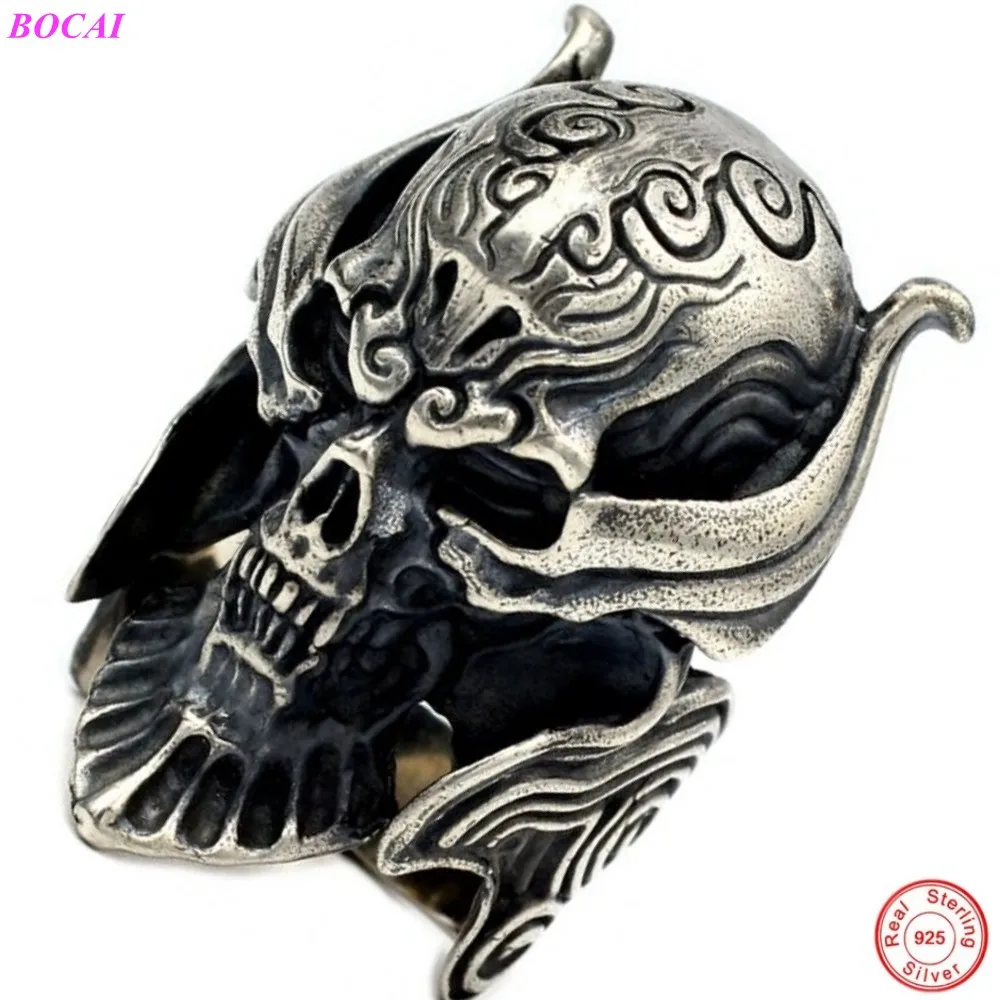

BOCAI New Tooth Wolf Armor Ring 925 Sterling Silver Rings Handmade Heavy Domineering Hell Demon Tough Guy Silver Ring Man's Ring