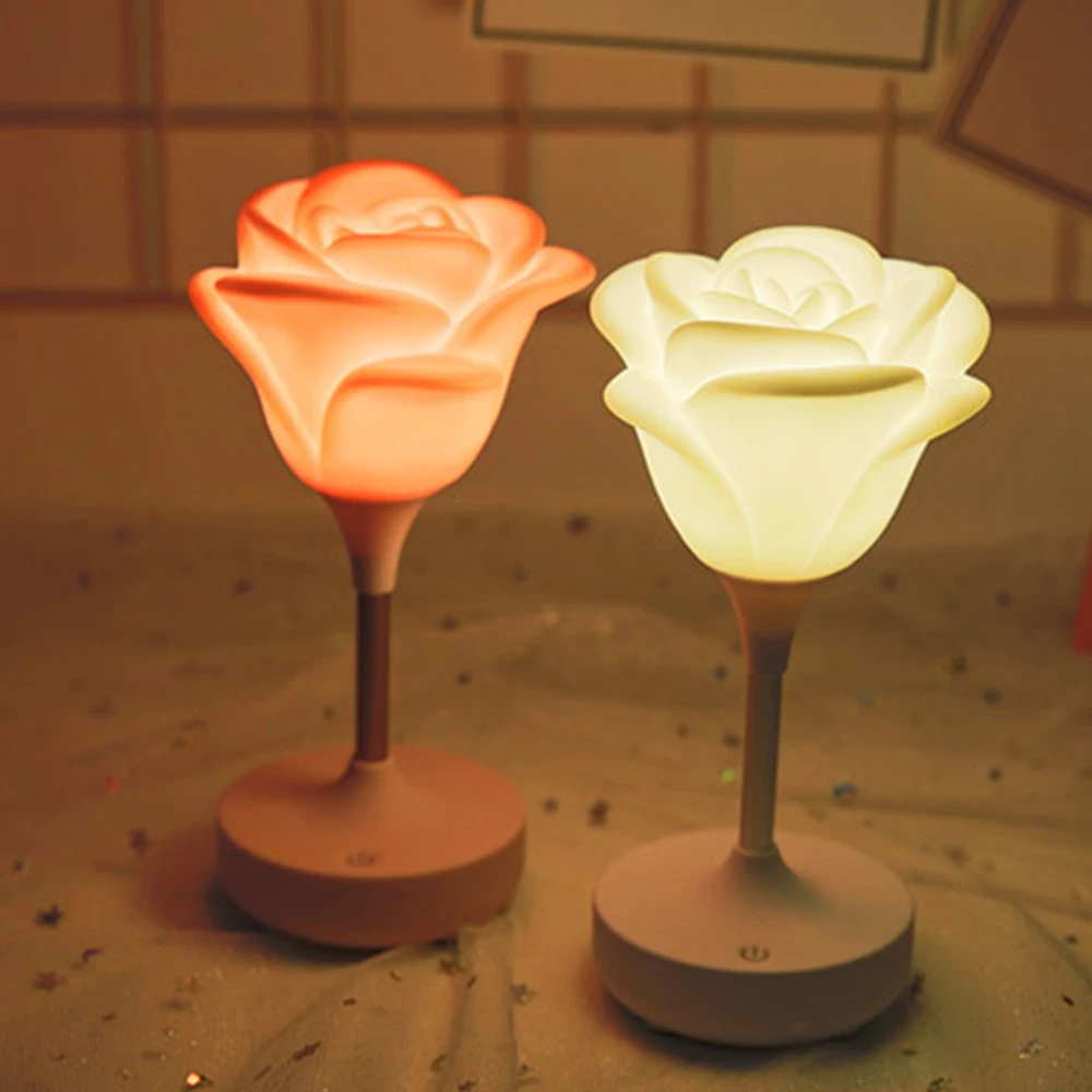 

LED Rose Night Light Silicone USB Rechargeable Romantic Table Lamp Children Night Lamp Bedroom Light New Year Decoration 2022