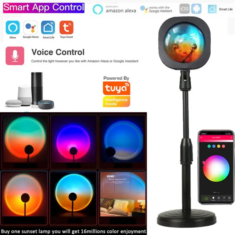 

Tuya Wifi+Remote Control USB Power Supply RGB Music Control Light Floor Lamp Rainbow Projection Light Work With Alexa Indoor