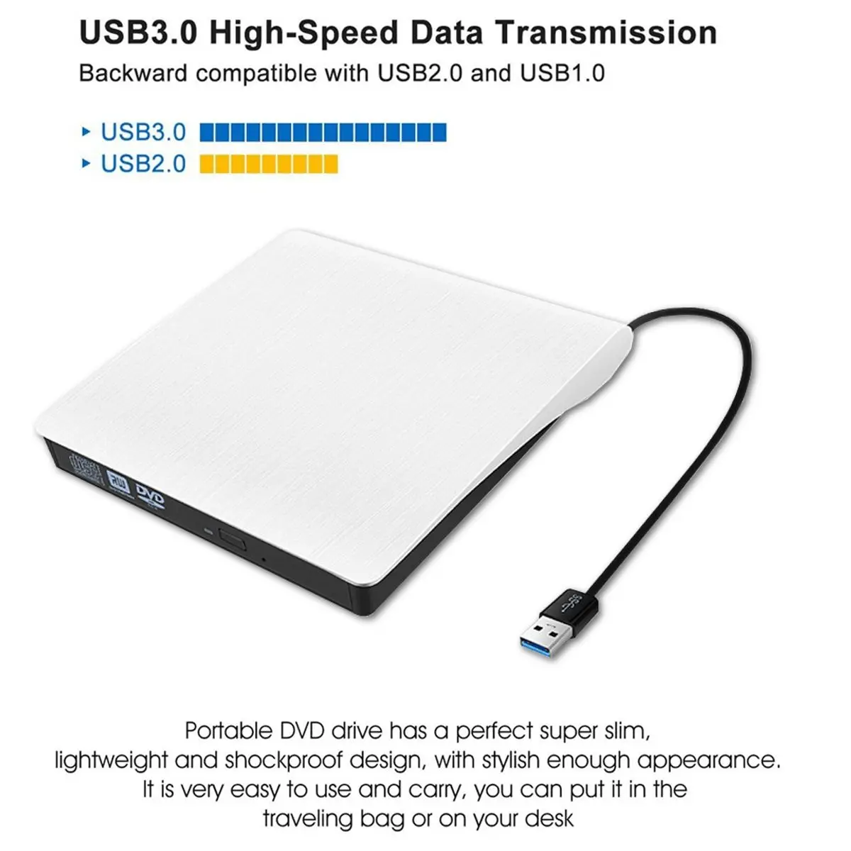 Дизайн Белый USB 3,0 тонкий внешний DVD-RW CD Писатель Привод горелки ридер плеер оптические диски для портативных ПК