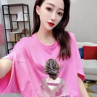 hot fix rose red t shirt womens loose batwing sleeve 2021 summer new european station younger fashion top