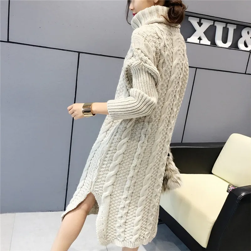Женское платье-свитер с высоким воротом толстый свитер длинным рукавом длинное