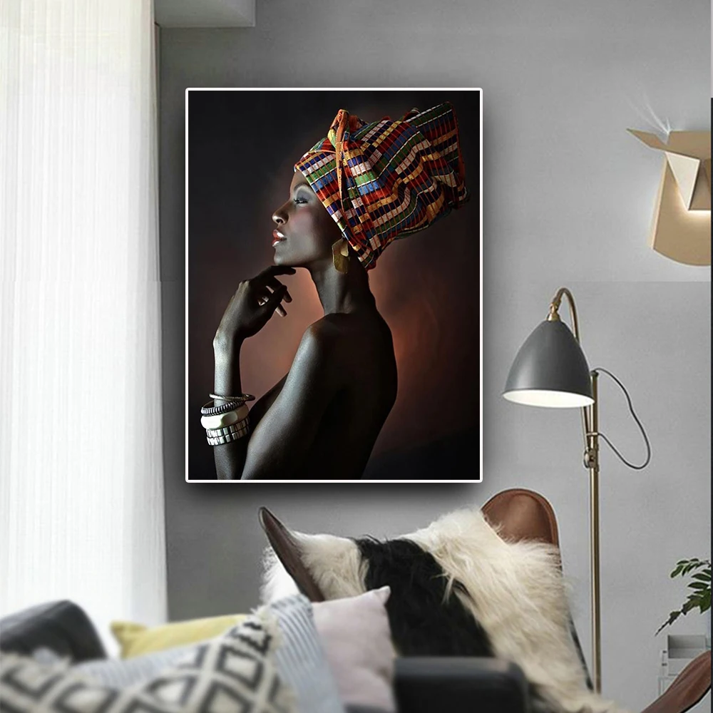 

African Nude Woman Headband Portrait Wall Art Canvas Painting Living Room Posters And Prints Wall Pictures Unframed
