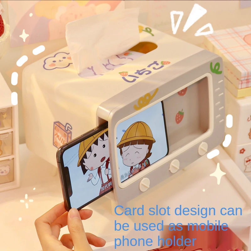 

Ins Style Ccreative Lazy Phone Holder Multifunction Pumping Box Tissue Box Car Home Dual-Use Retro TV Phone Bracket for 6.5inch