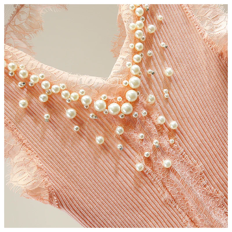 Майка женская трикотажная с открытой спиной Модная тонкая пикантная кружевная