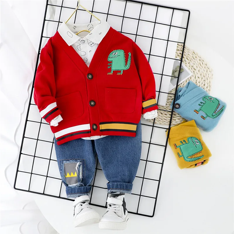 3 шт./компл. одежда для маленьких мальчиков детская с динозавром из мультфильма