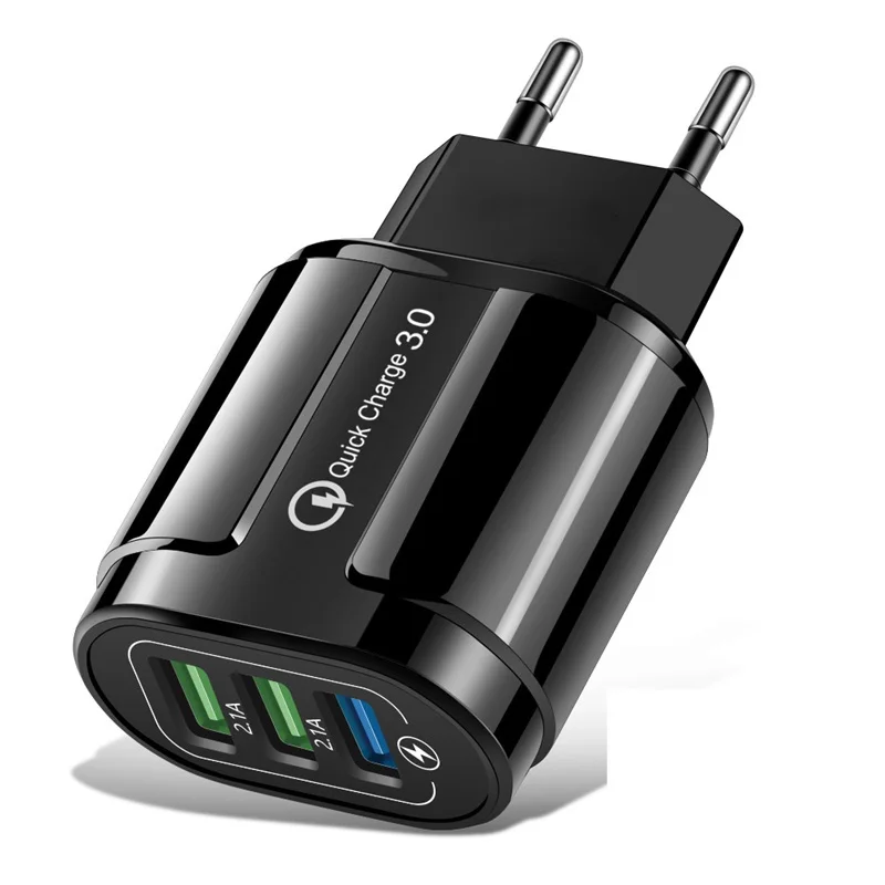 

10 шт./лот Сетевое зарядное устройство с тремя отверстиями USB qc3.0 для ЕС 3USB 18 Вт зарядный штекер портативный бытовой Универсальный