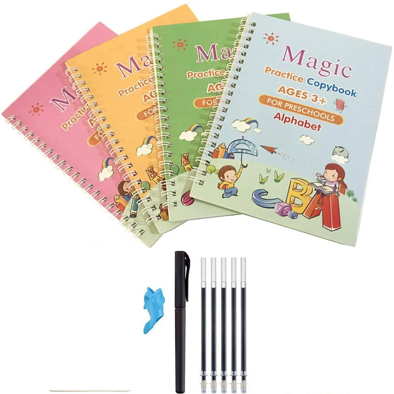 

Kids Magic Practice Copybook Cross Border New Full English Calligraphy Learning Letters Numbers Math Drawing 4 Different Books